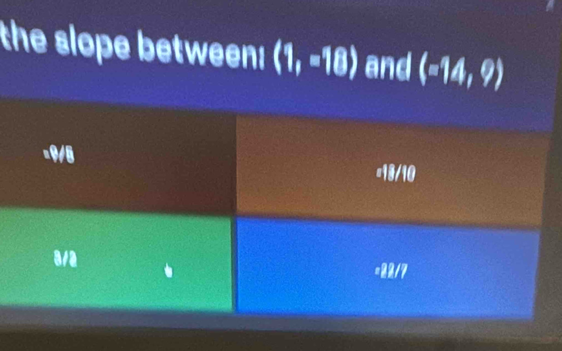 the slope between! (1,=18) and (=14,9)