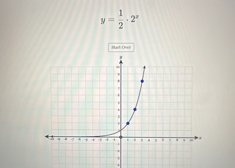 y= 1/2 · 2^x
Start Over
-4