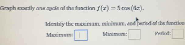 Solved: Graph exactly one cycle of the function f(x)=5cos (6x ...