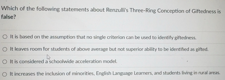 Solved: Which of the following statements about Renzulli's Three-Ring ...