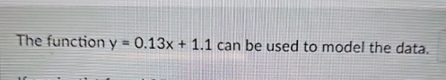 The function y=0.13x+1.1 can be used to model the data.