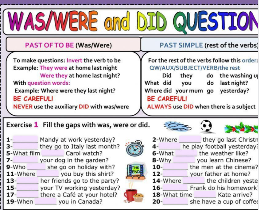 Solved: WAS/WERE and DID QUESTION PAST OF TO BE (Was/Were) PAST SIMPLE ...