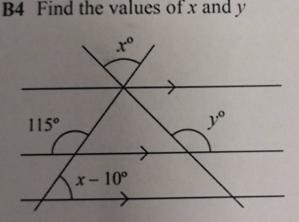 B4 Find the values of x and y