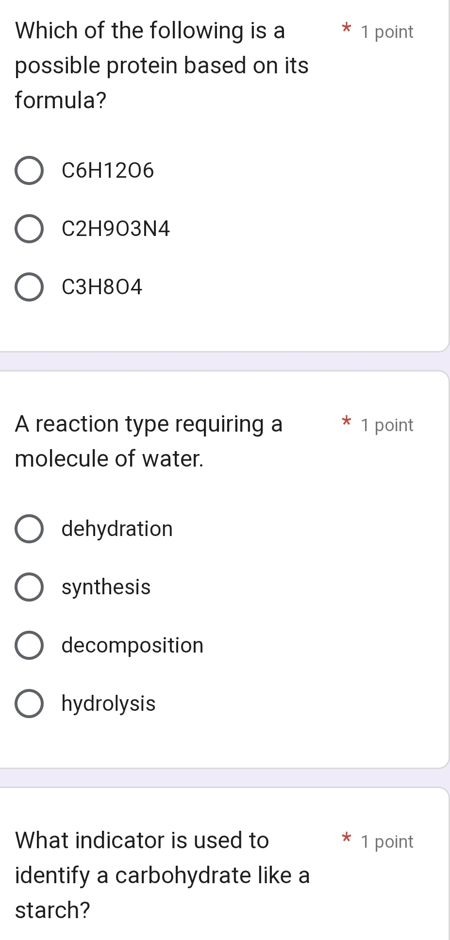 Solved: Which of the following is a 1 point possible protein based on ...
