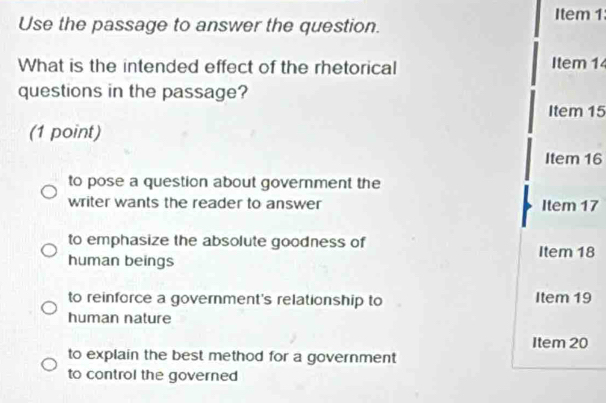 Solved: Item 1 Use the passage to answer the question. What is the ...