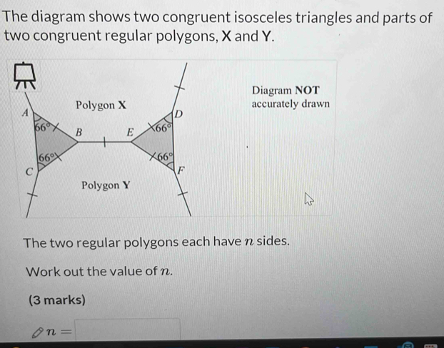 Solved: The diagram shows two congruent isosceles triangles and parts ...