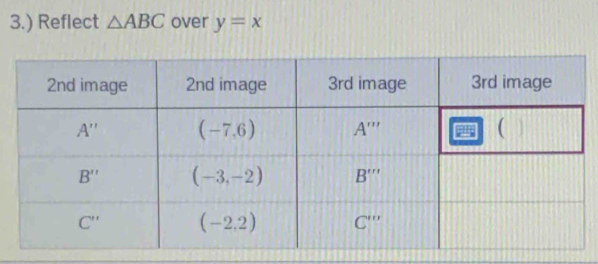 3.) Reflect △ ABC over y=x