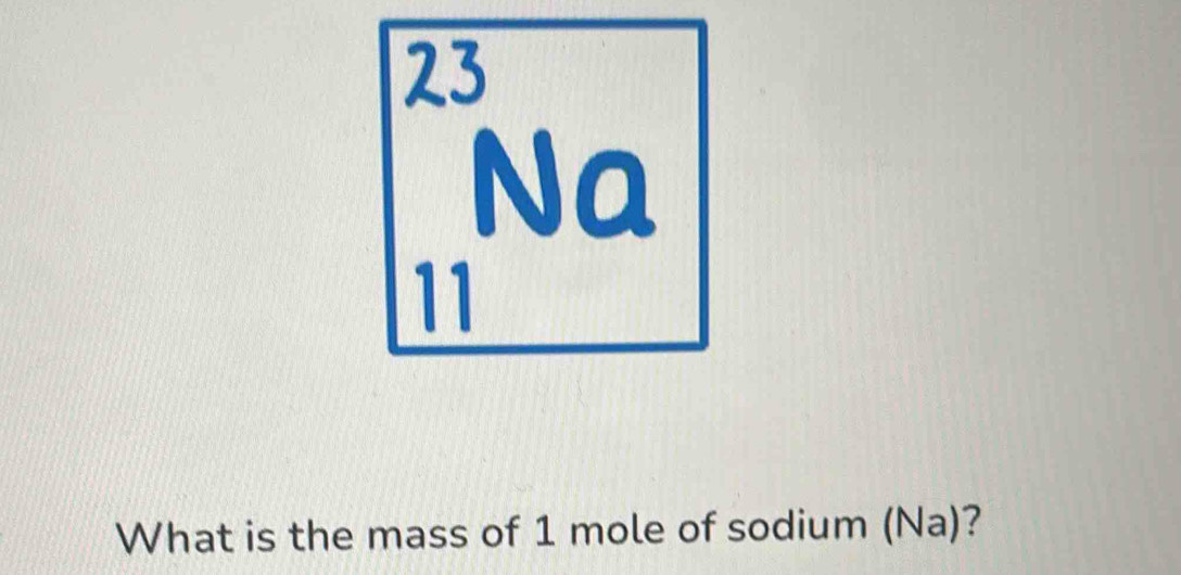 23 
11 
What is the mass of 1 mole of sodium (Na)?