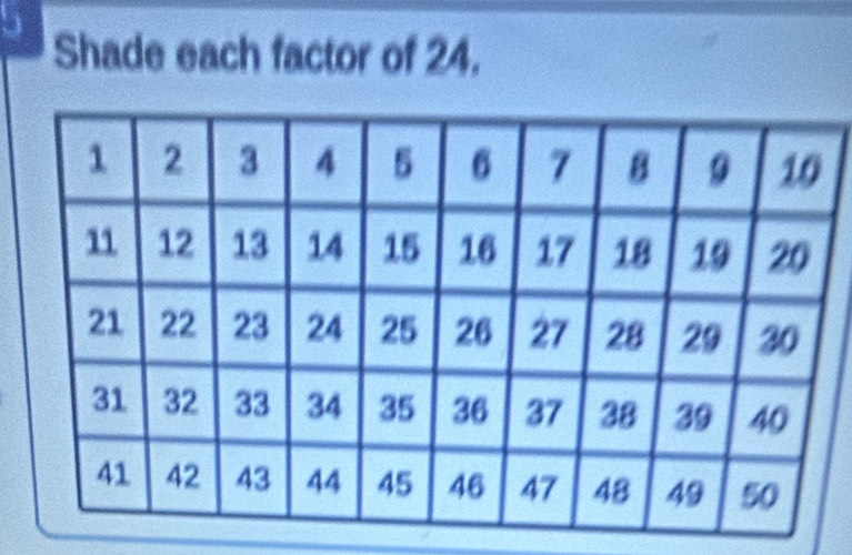 Shade each factor of 24.