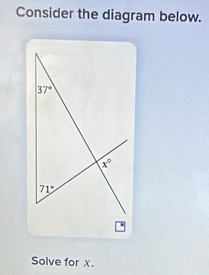 Consider the diagram below.
Solve for X.