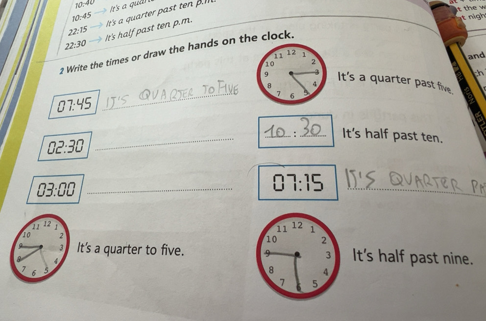 Risolto:10:40 10:45 It's a quan t the w 22:15 It's a quarter past ten p ...
