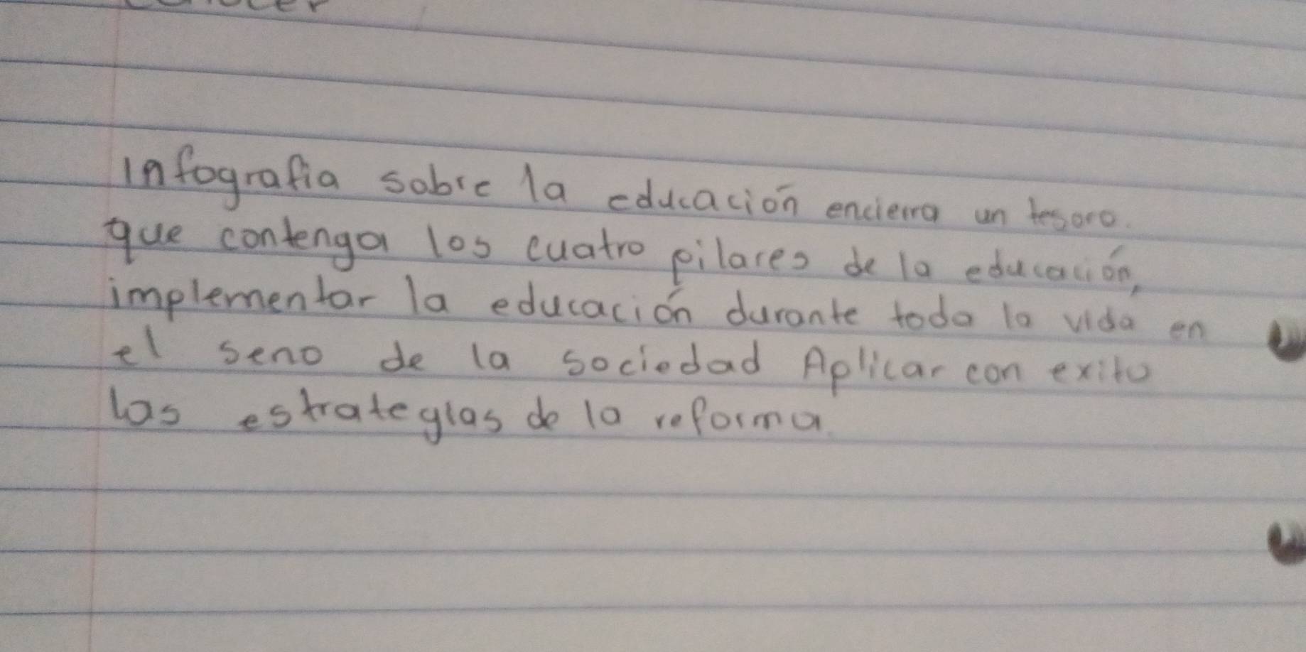 infografia sabie la cducacion enciera un tesoro 
que contenga los cuatro pilares de la educaion, 
implementar la educacion durante todo 10 vida en 
el seno de (a sociedad Aplicar con exito 
las estrateglas do 10 reforma