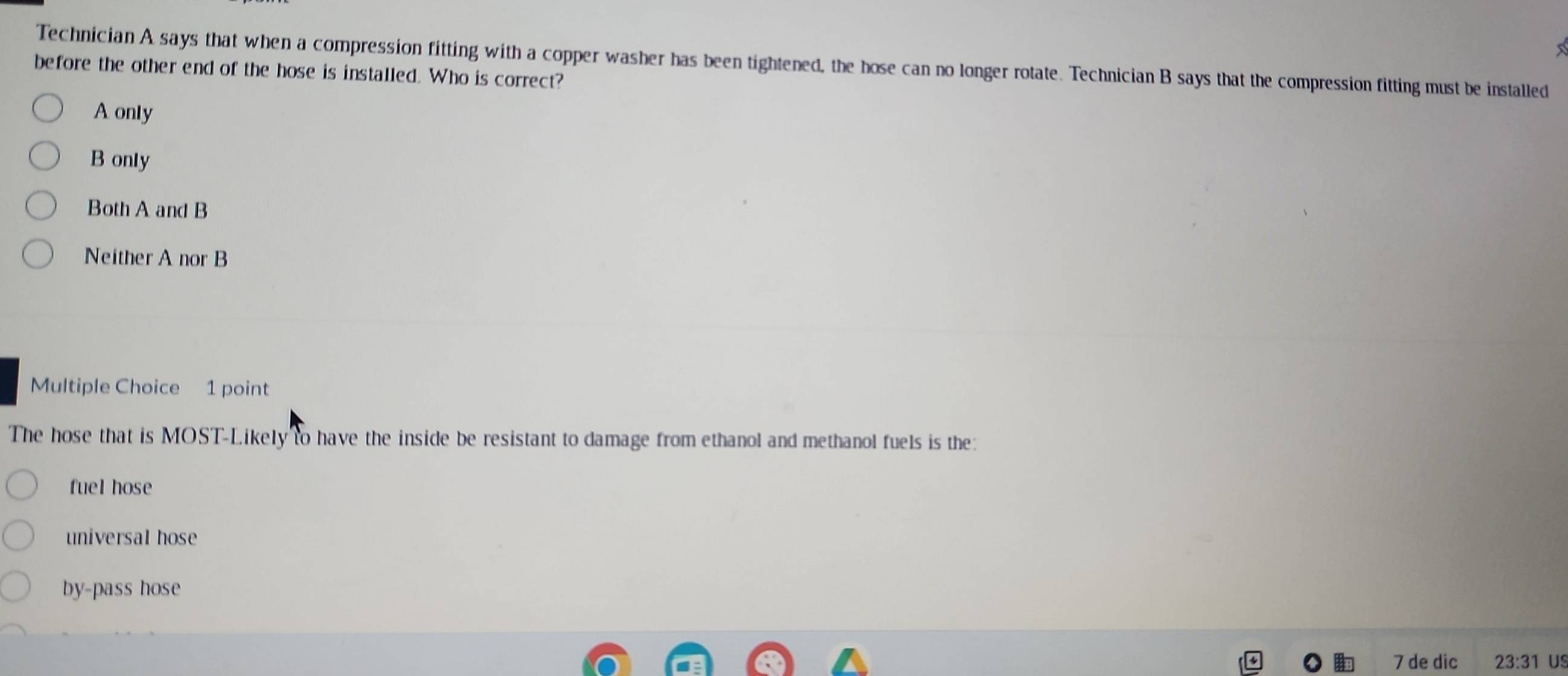 Solved: Technician A says that when a compression fitting with a copper ...