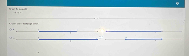 Graph the inequalih
-5
Choose the correct graph bellow