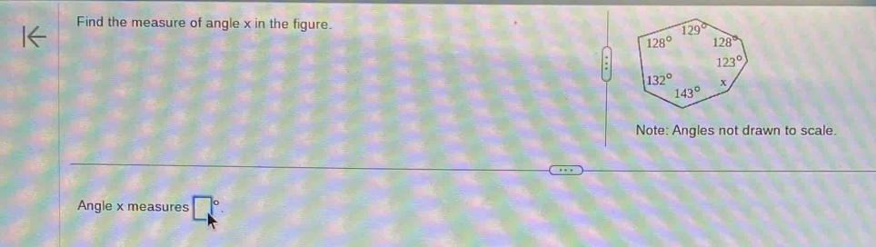 Find the measure of angle x in the figure. 
Note: Angles not drawn to scale.
Angle x measures □°