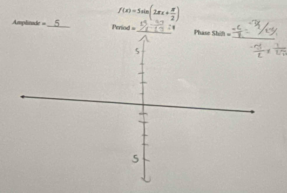 f(x)=5sin (2π x+ π /2 )
Amplinade =_ 5 Period =_