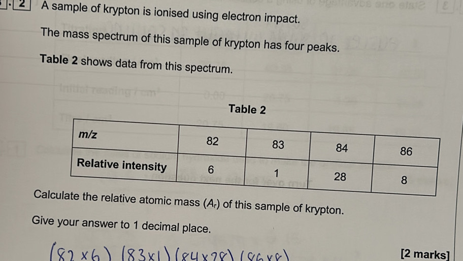 Solved: A sample of krypton is ionised using electron impact. The mass ...