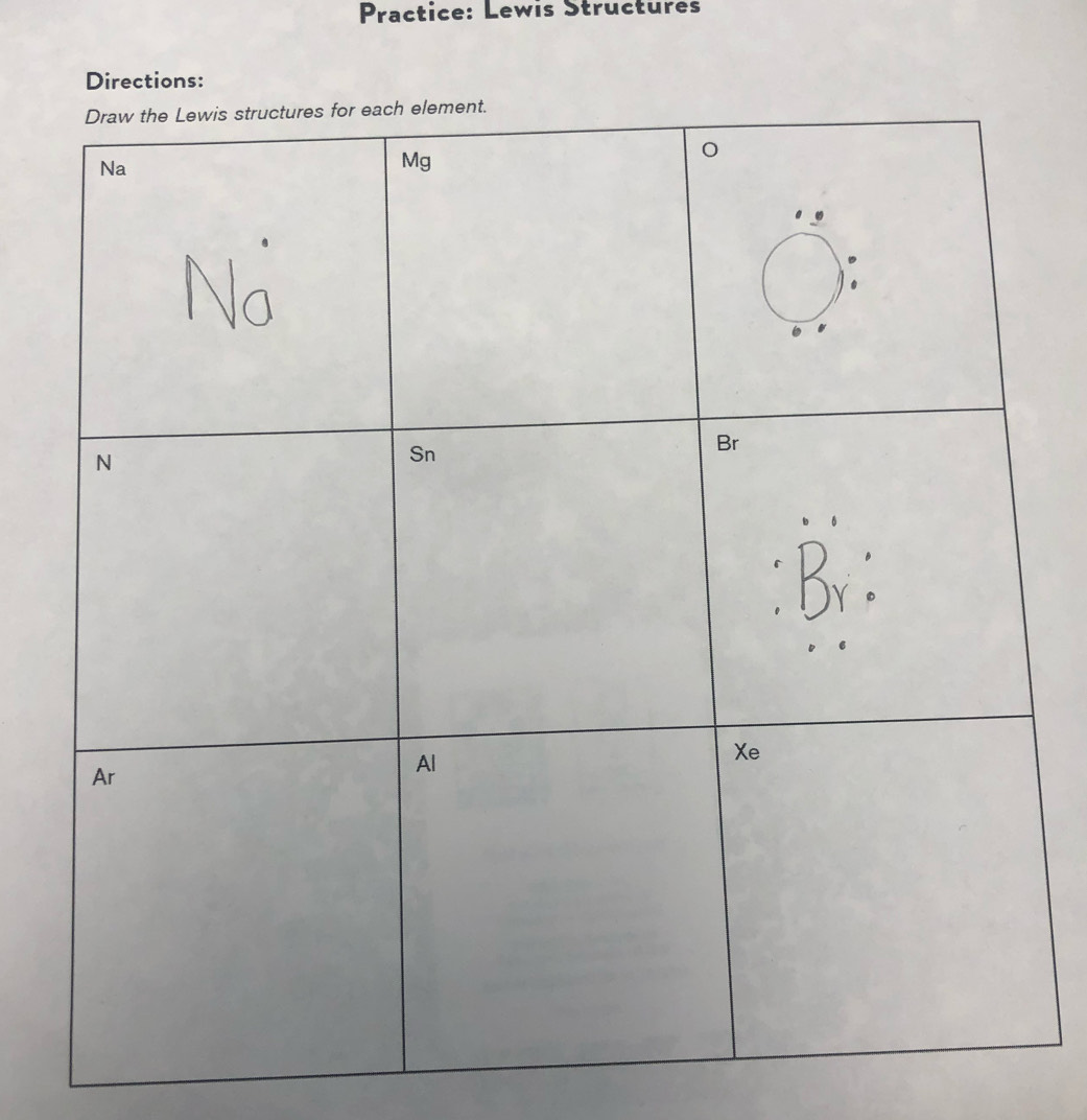 Practice: Lewis Structures
Directions: