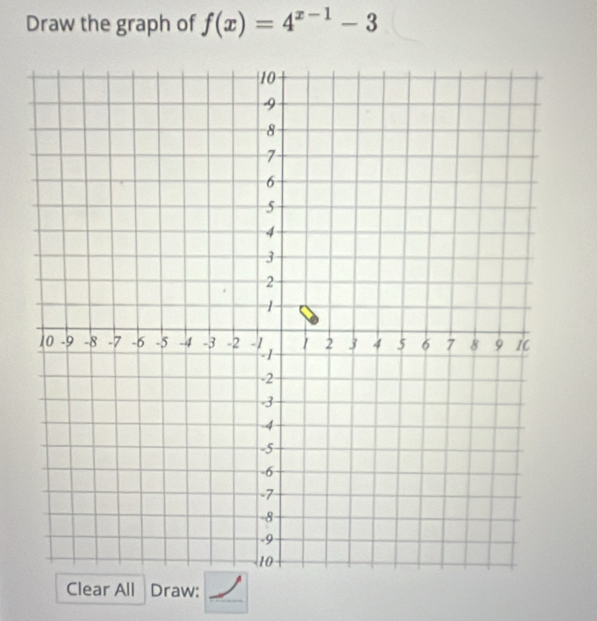 Draw the graph of f(x)=4^(x-1)-3
Clear All Draw: