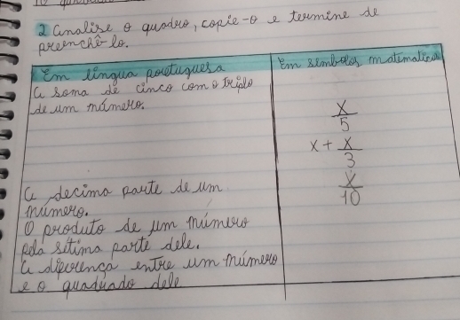 analise a quadue, cople-o e termine do