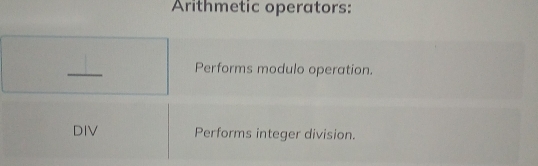 Arithmetic operators: