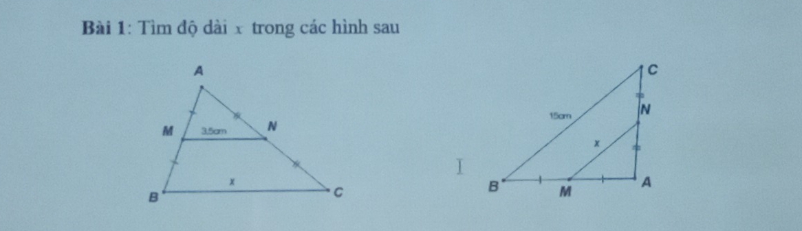 Tìm độ dài x trong các hình sau