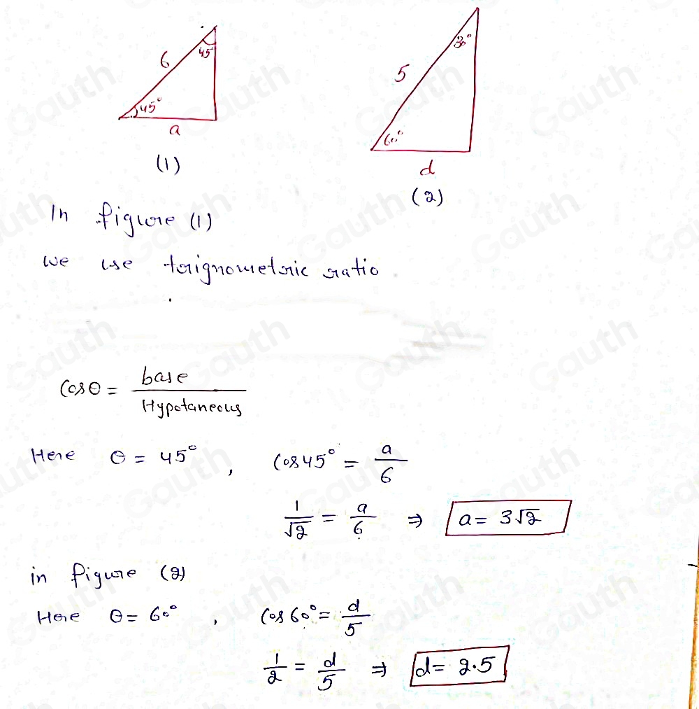 Solved: For the right triangles below, find the exact values of the ...