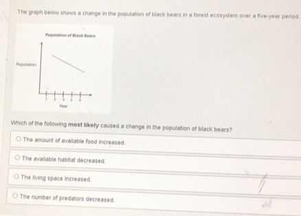 Solved: The graph below shows a change in the population of black bears ...