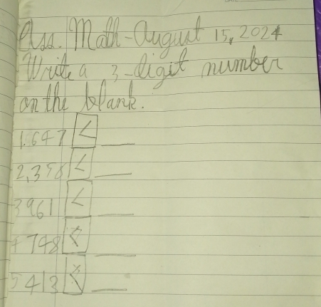 Solved: Qu Mall Qugut 15, 2024 Wat a 3 light mumber on the blank. 1 ...