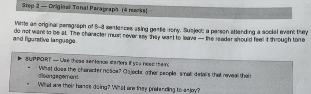 Solved: — Original Tonal Paragraph (4 marks) Write an original ...