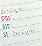 3x+2y=6
PSF:
SIF:
SF: 3x+2y=6