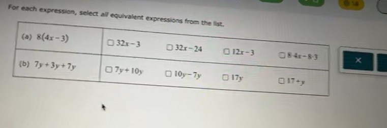 For each expression, select all equivalent