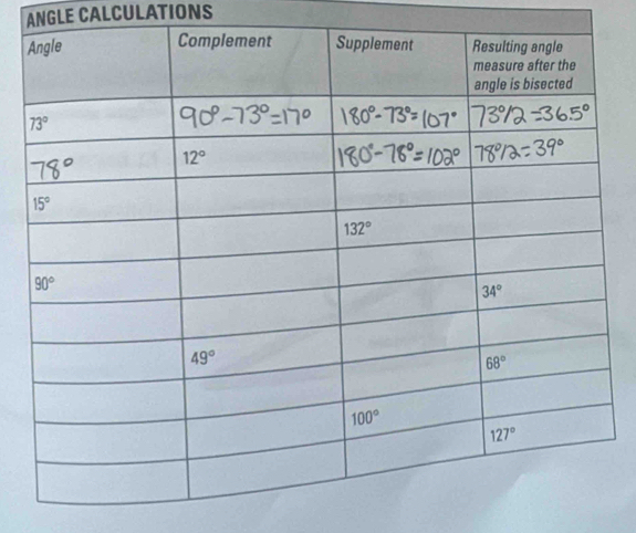 ANGLE CALCULATIONS