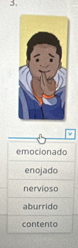 ν
emocionado
enojado
nervioso
aburrido
contento