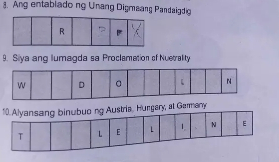 Ang entablado ng Unang Digmaang Pandaigdig 
9. Siya ang lumagda sa Proclamation of Nuetrality 
Hungary, at Germany