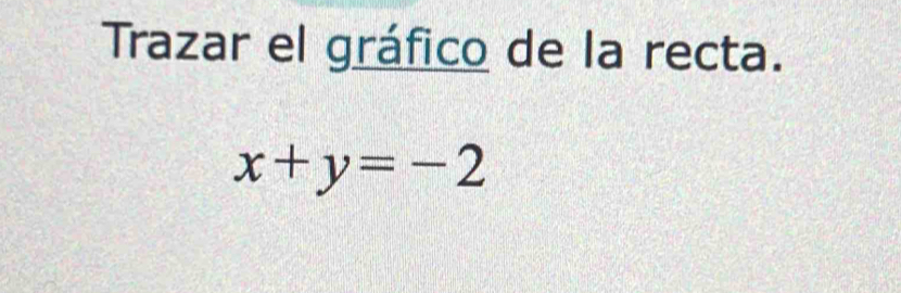 Trazar el gráfico de la recta.
x+y=-2