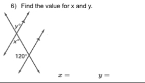 Find the value for x and y.
x= y=