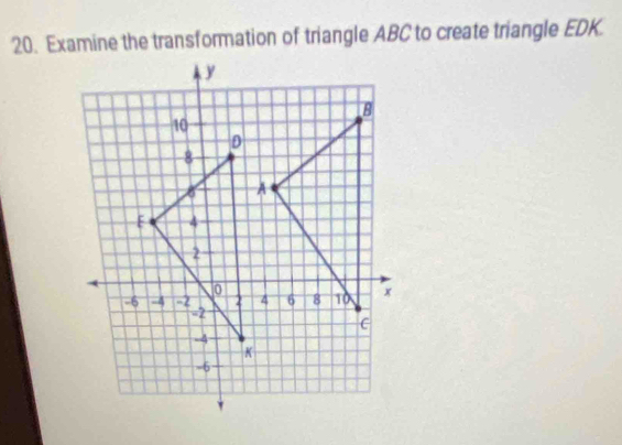 Examine the transformation of triangle ABC to create triangle EDK.