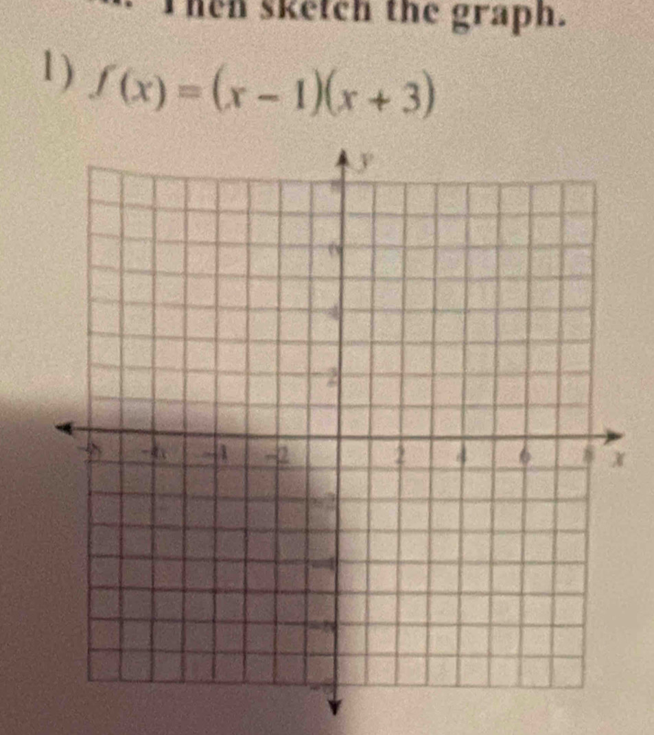 Then sketch the graph. 
1 ) f(x)=(x-1)(x+3)