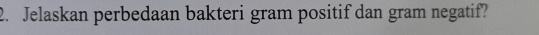 Jelaskan perbedaan bakteri gram positif dan gram negatif?