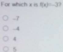 For which x is f(x)=-3 2
-7
-4
4
5