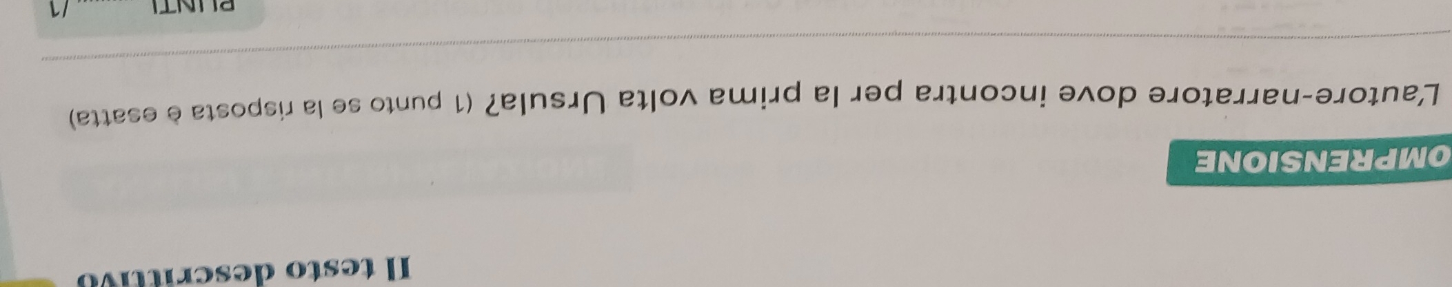 Il testo descrittiv 
OMPRENSIONE 
L'autore-narratore dove incontra per la prima volta Ursula? (1 punto se la risposta è esatta) 
_ 
DLNTI /1