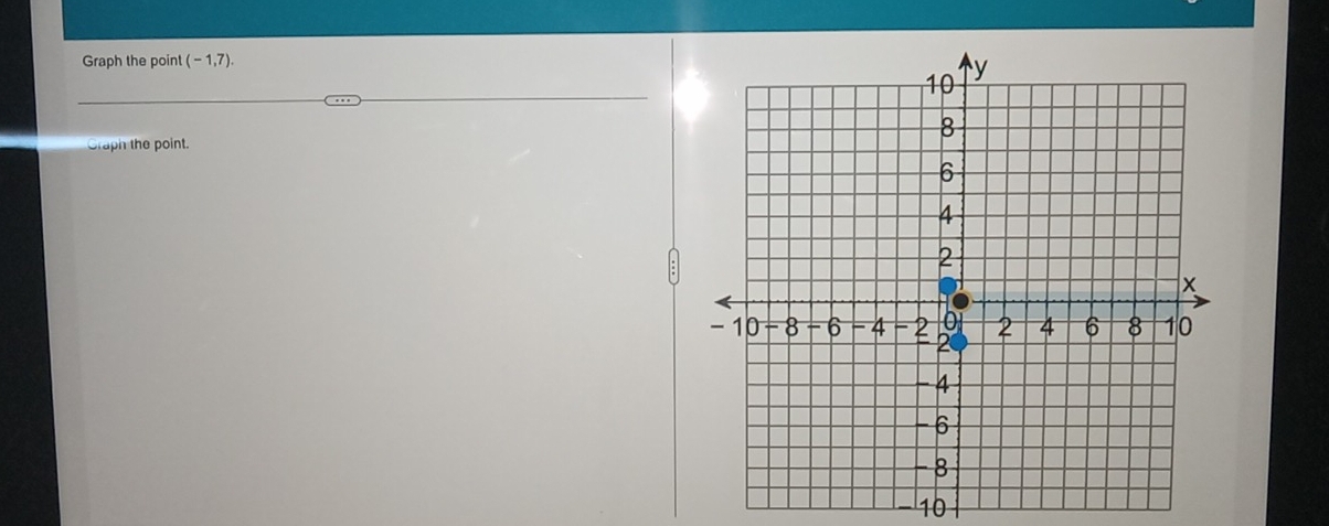 Graph the point (-1,7). 
Graph the point.
- 10