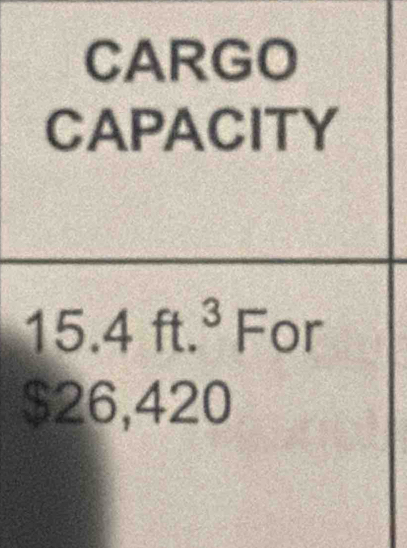 CARGO 
CAPACITY
15.4ft.^3F For
$26,420