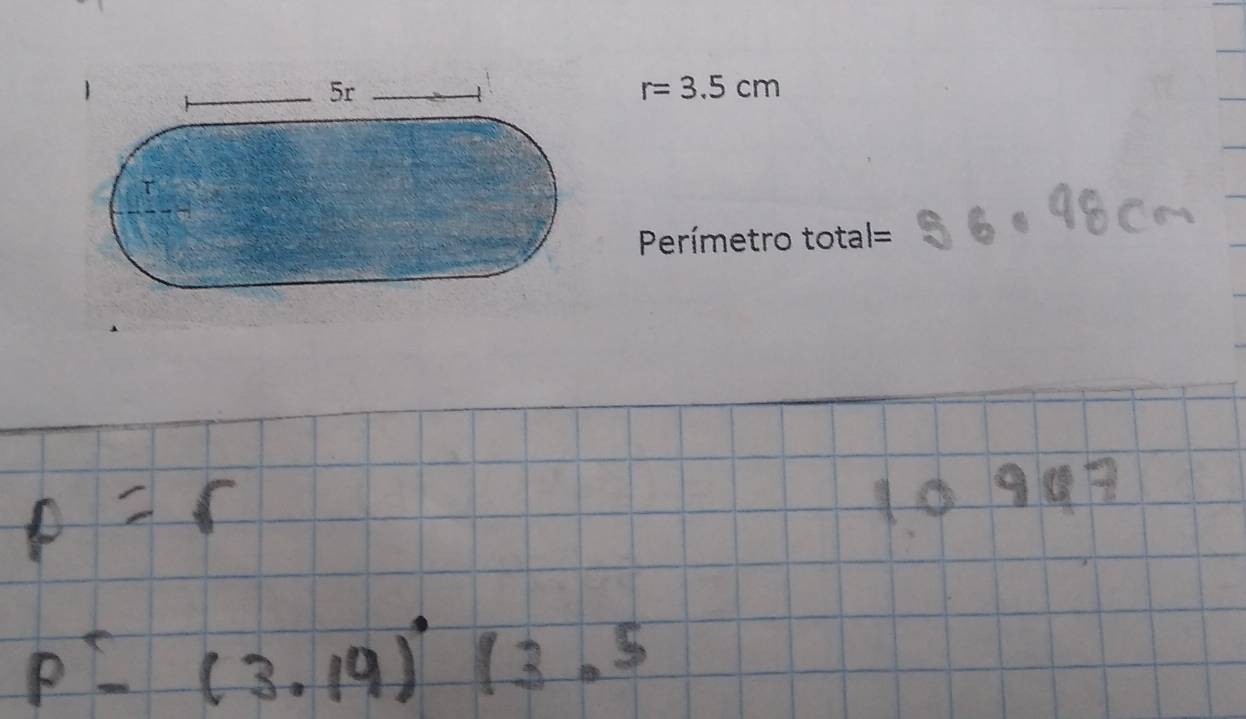 r=3.5cm
Perímetro total=