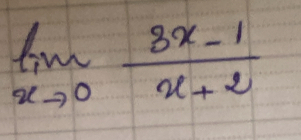 limlimits _xto 0 (3x-1)/x+2 