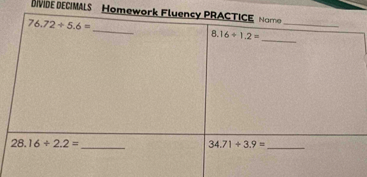 DIVIDE DECIMALS H