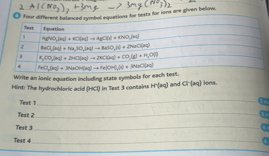 Solved: Four different balanced symbol equations for tests for ions are ...