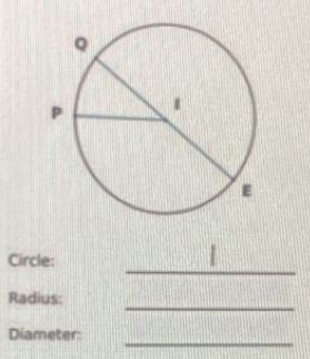 Circle: _ l _ 
_ 
Radius: 
_ 
Diameter: