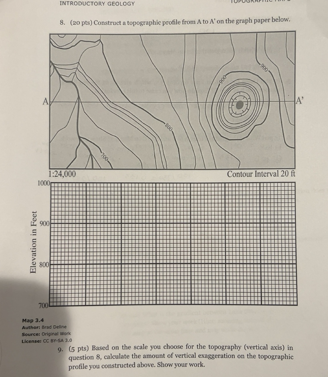 Solved: INTRODUCTORY GEOLOGY TOPOG 8. (20 pts) Construct a topographic ...